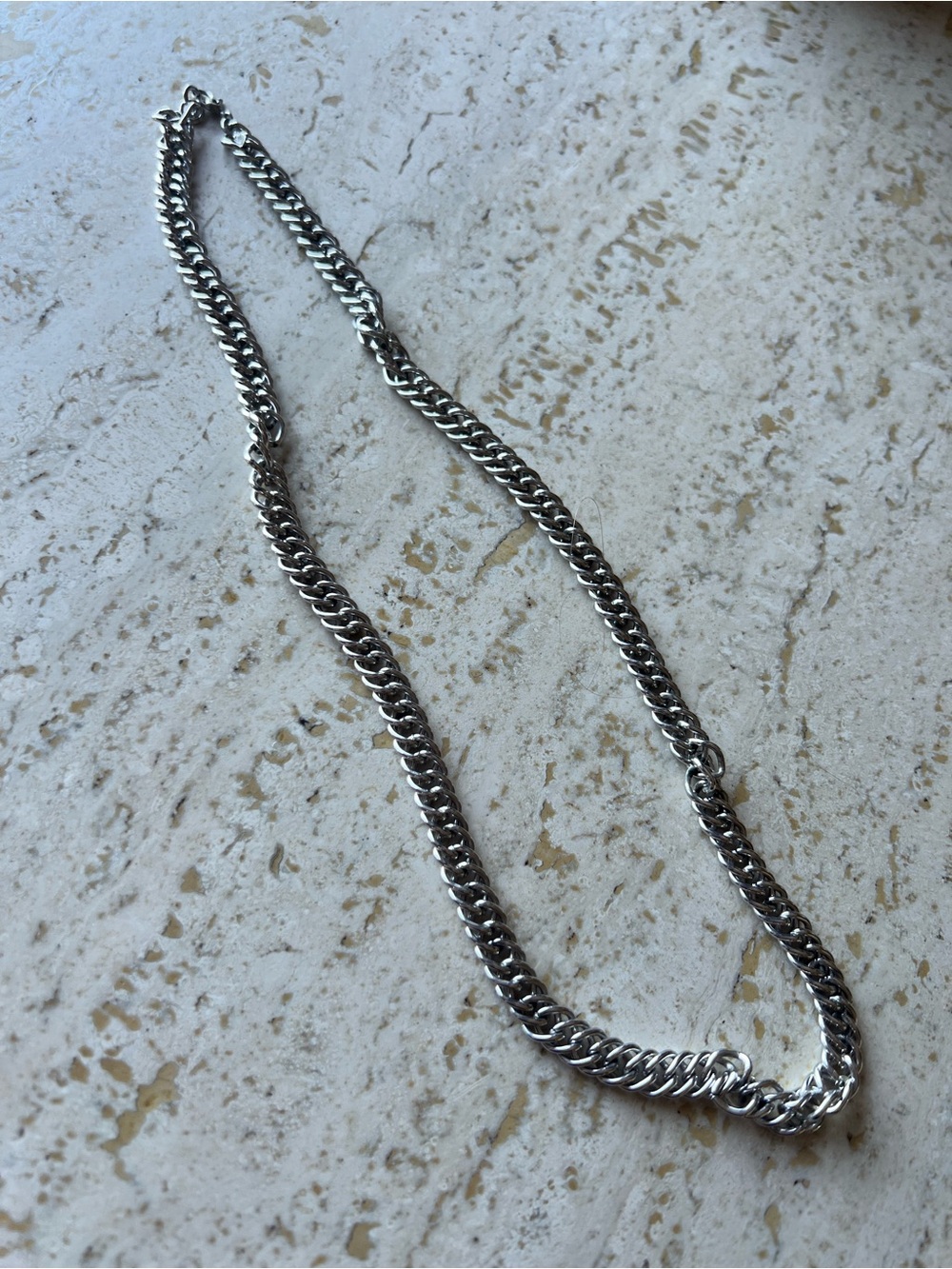 Vintage Monet Midcentury Silver Plate Curb Chain Necklace Wide Links 20 inches